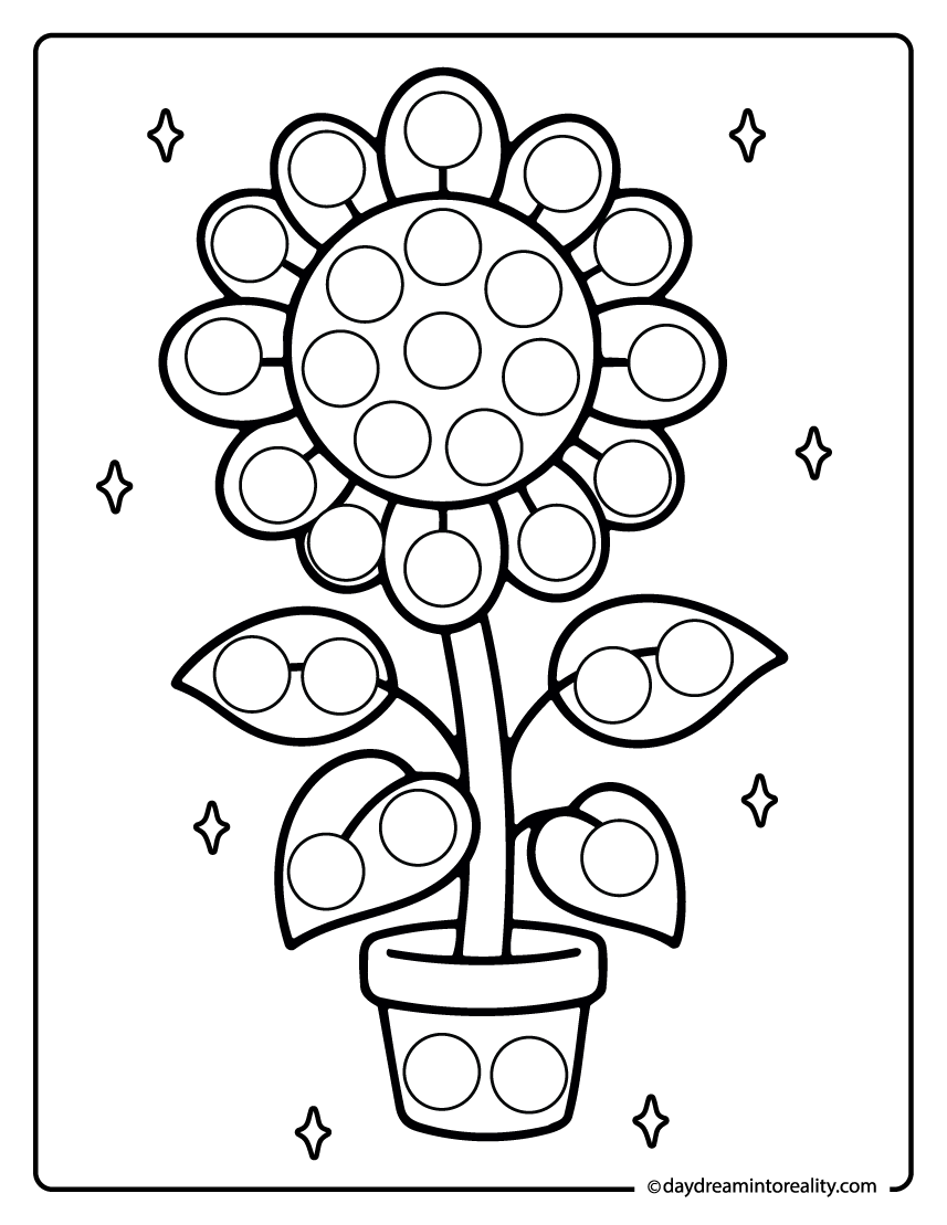 sunflower in pot dot marker printable for kids flower activity page