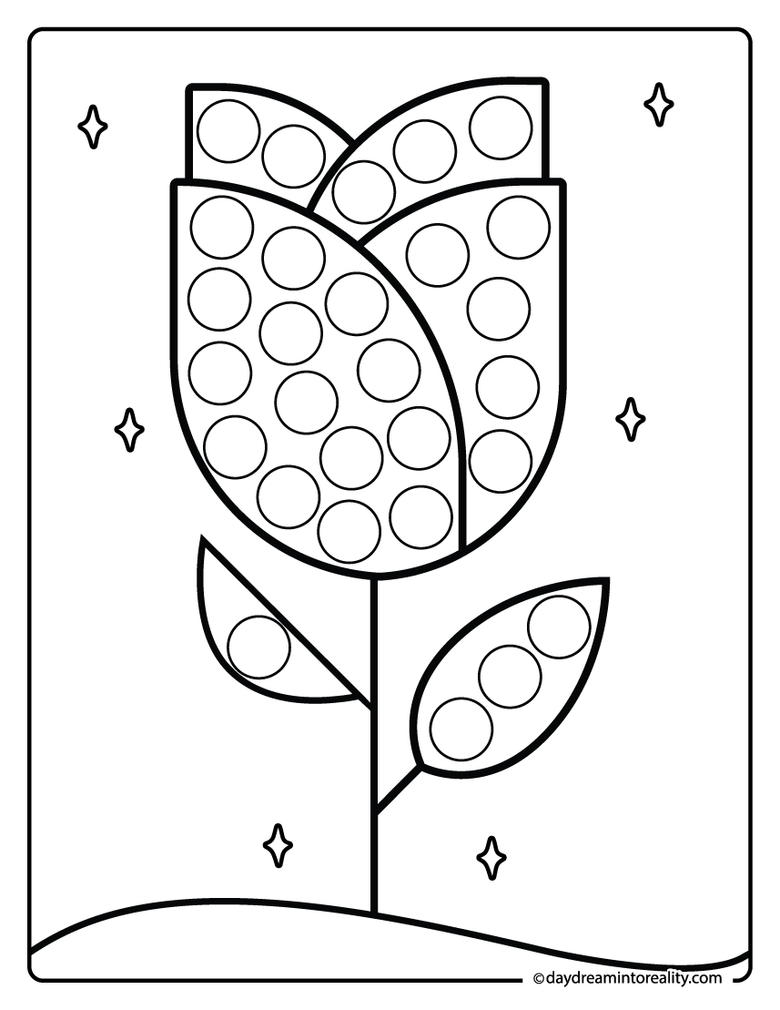tulip dot marker printable for kids flower activity worksheet