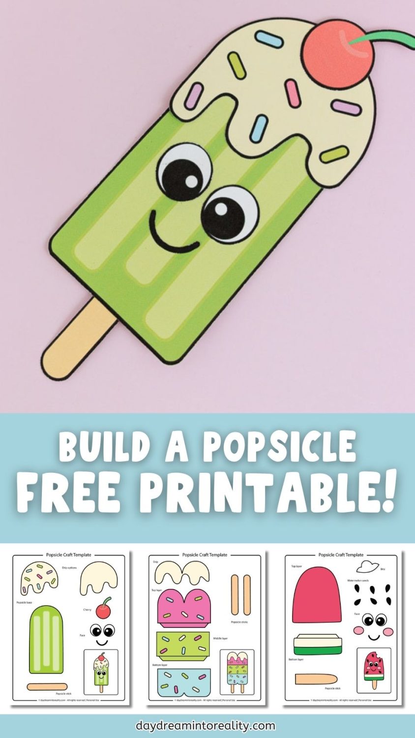 Fun summer craft for kids featuring printable popsicle templates, cute kawaii popsicle characters, and easy DIY paper craft activities with a free PDF.
