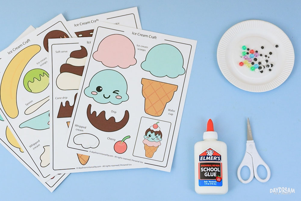 Materials for making an easy ice cream craft.