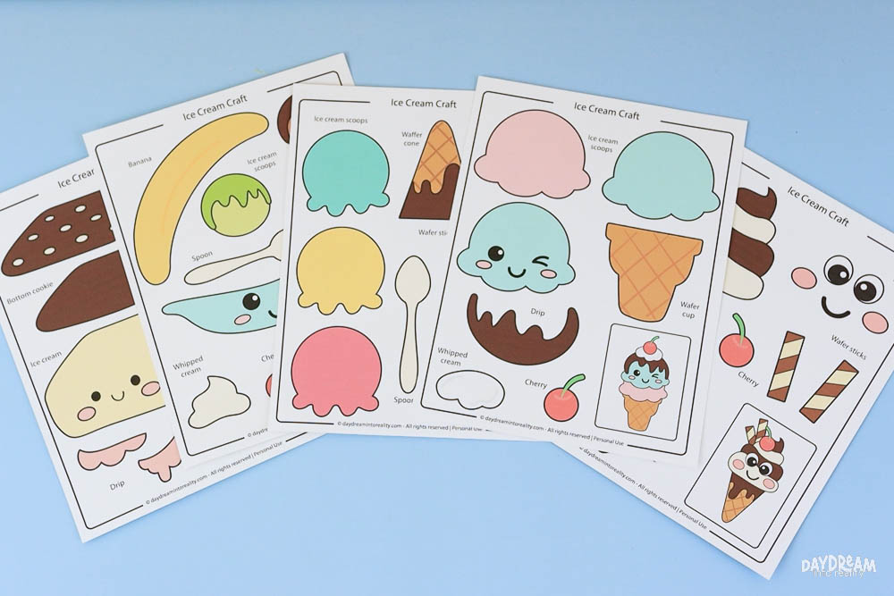Printed easy free PDF printable ice cream craft template for kids.