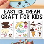 Cute ice cream craft for kids featuring printable cone, banana split, and ice cream sandwich paper crafts with colorful summer dessert templates.