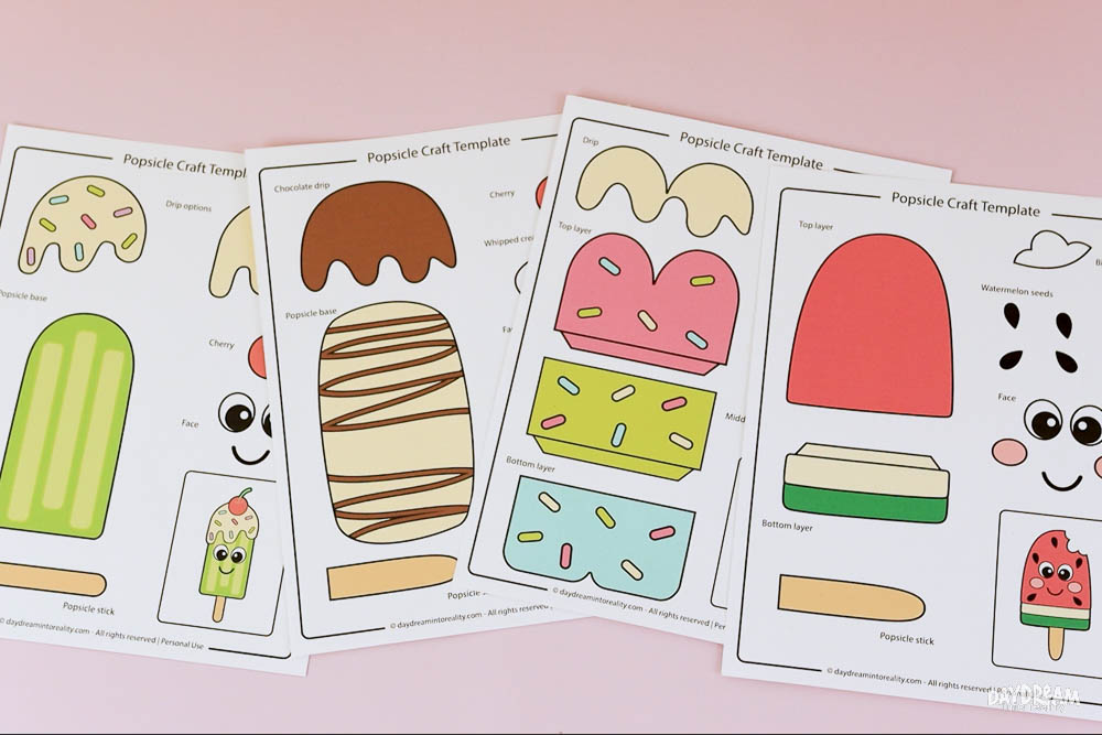 Printed PDF of popsicle craft template for kids.