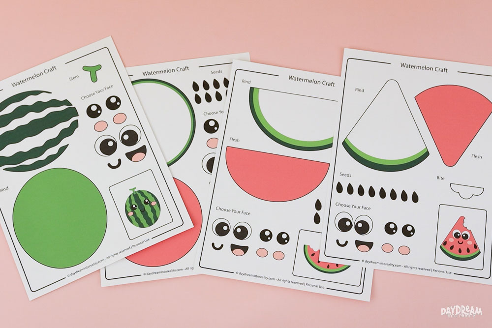 Printed easy free PDF printable watermelon craft template for kids.