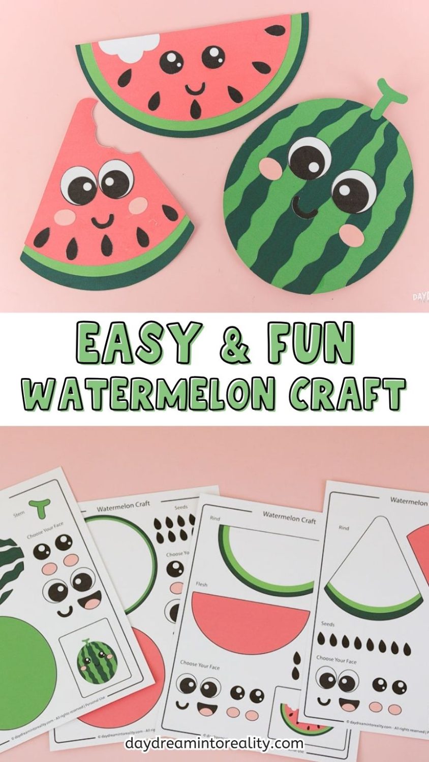 Easy and fun watermelon craft for kids with free printable PDF watermelon craft templates.