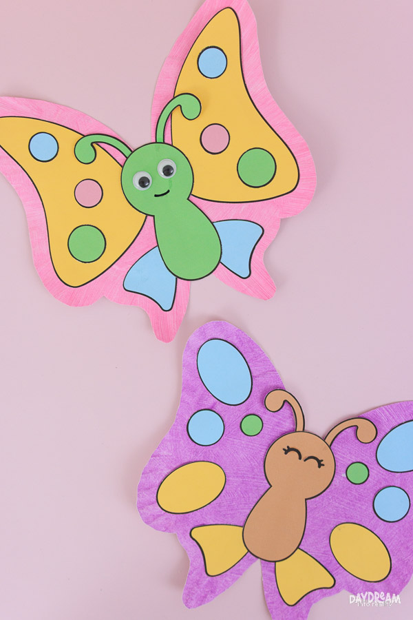 Pink and purple paper plate butterflies