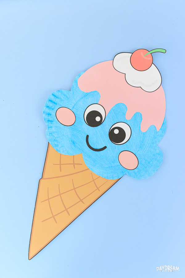 Bubblegum paper plate ice cream craft for kids.