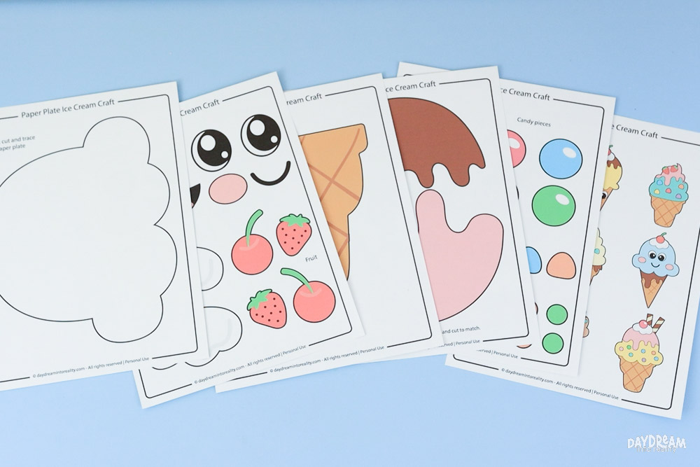 Printed PDF paper plate ice cream template.