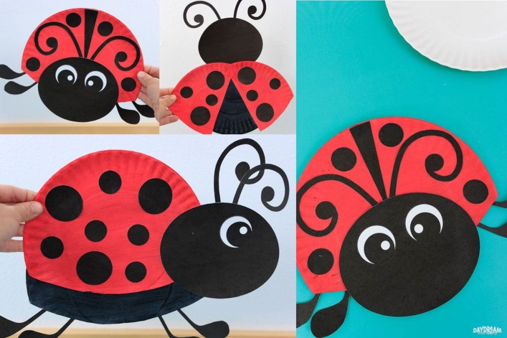 Diffreten ways to make a ladybug out of paper plates.