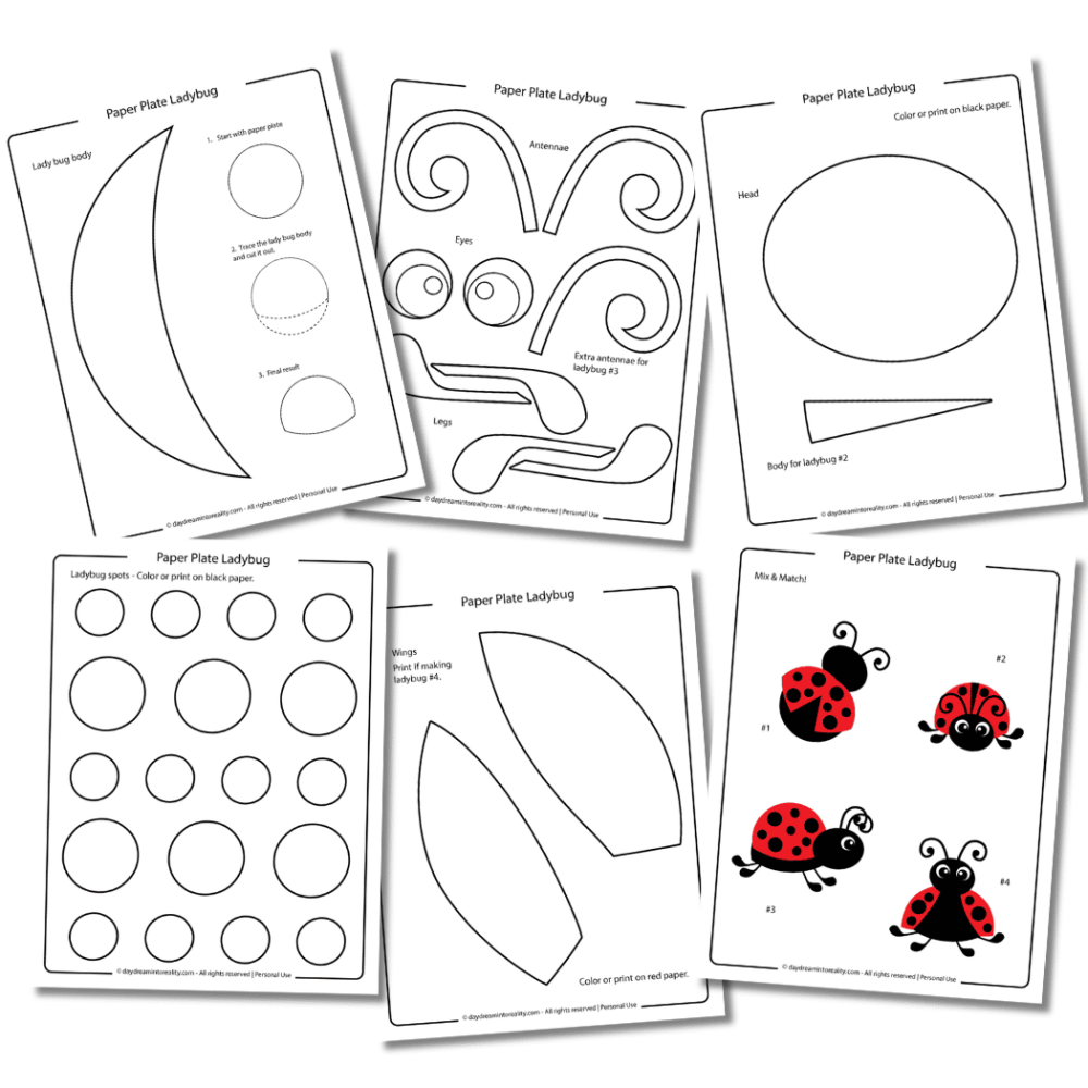 Ladybug paper plate template coloring format for small kids (preschool, pre-k, and kindergarten).