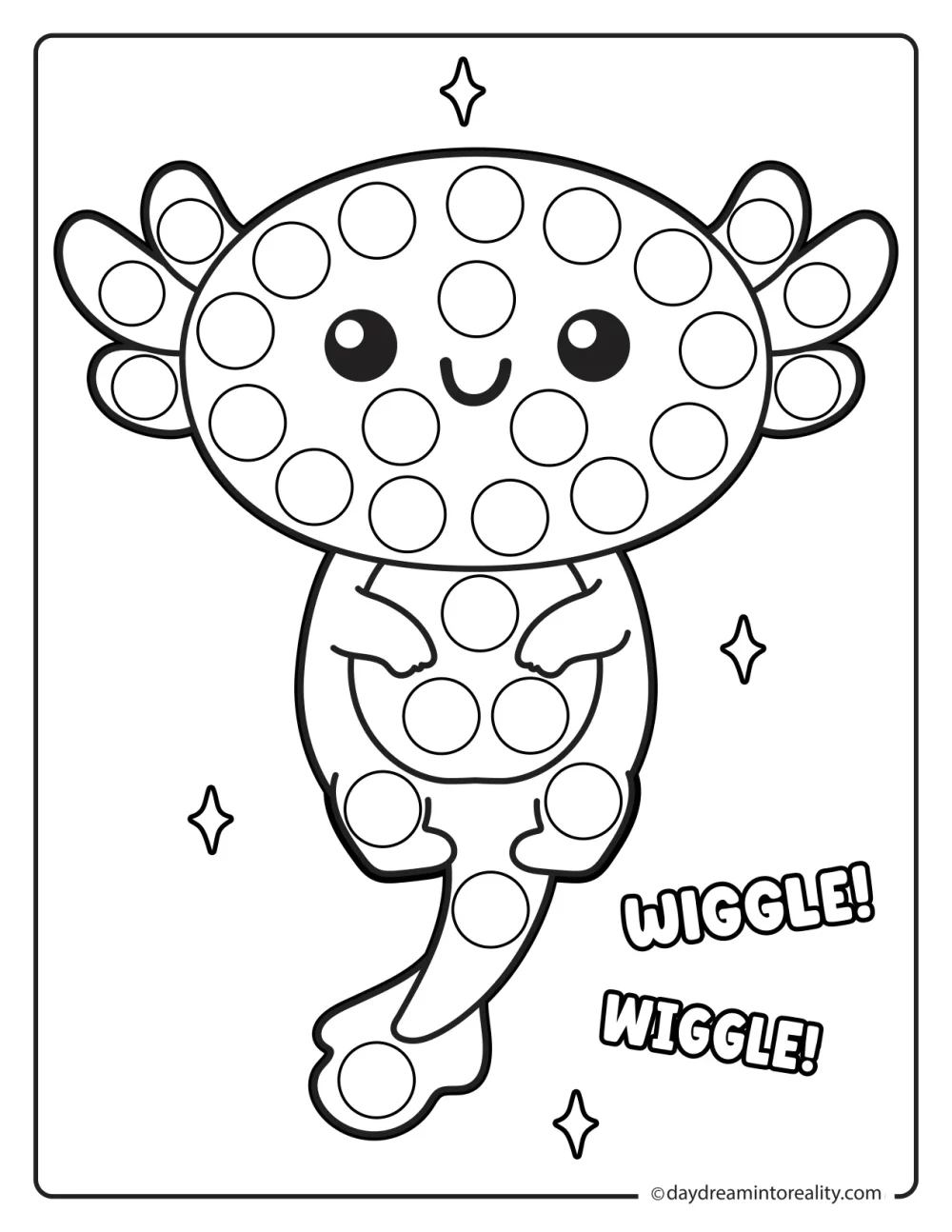 Cute axolotl dot marker printable for preschool and kindergarten
