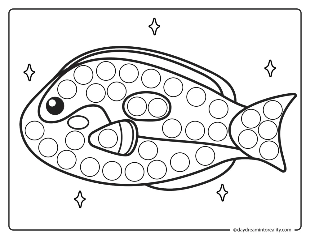 Blue tang fish dot marker printable for preschoolers