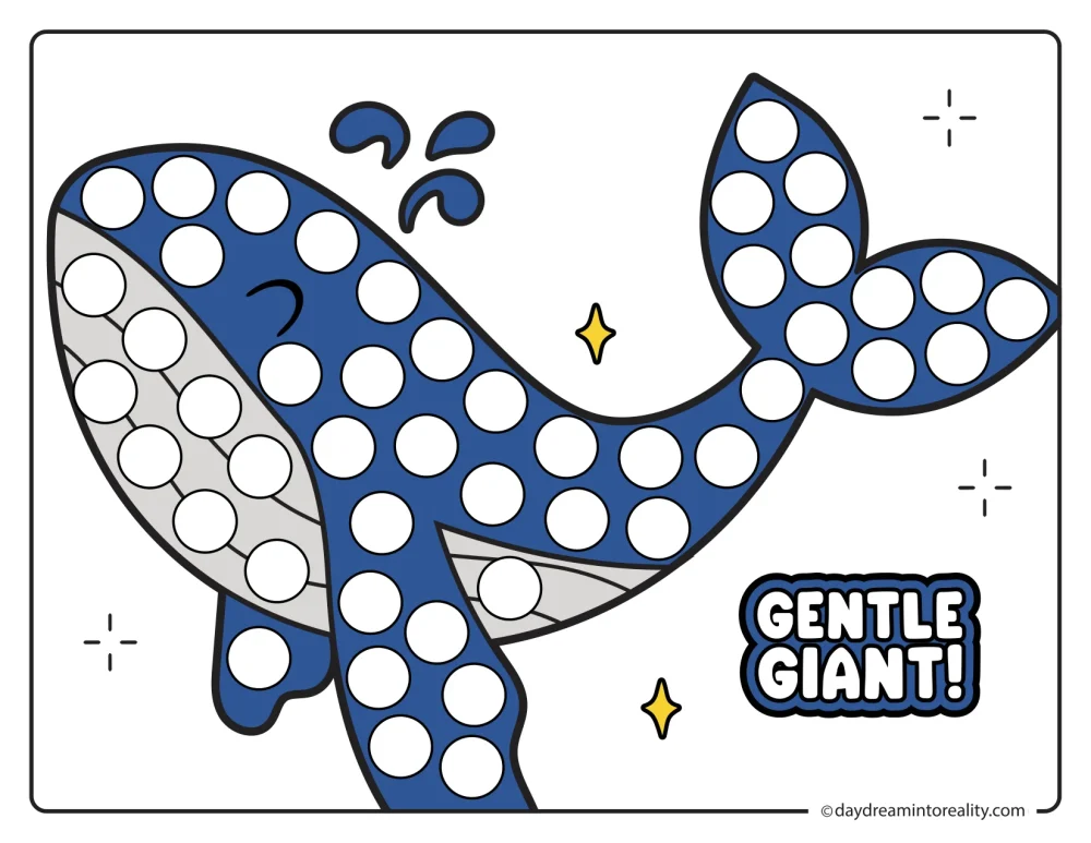Color blue whale dot marker printable ocean activity for kids