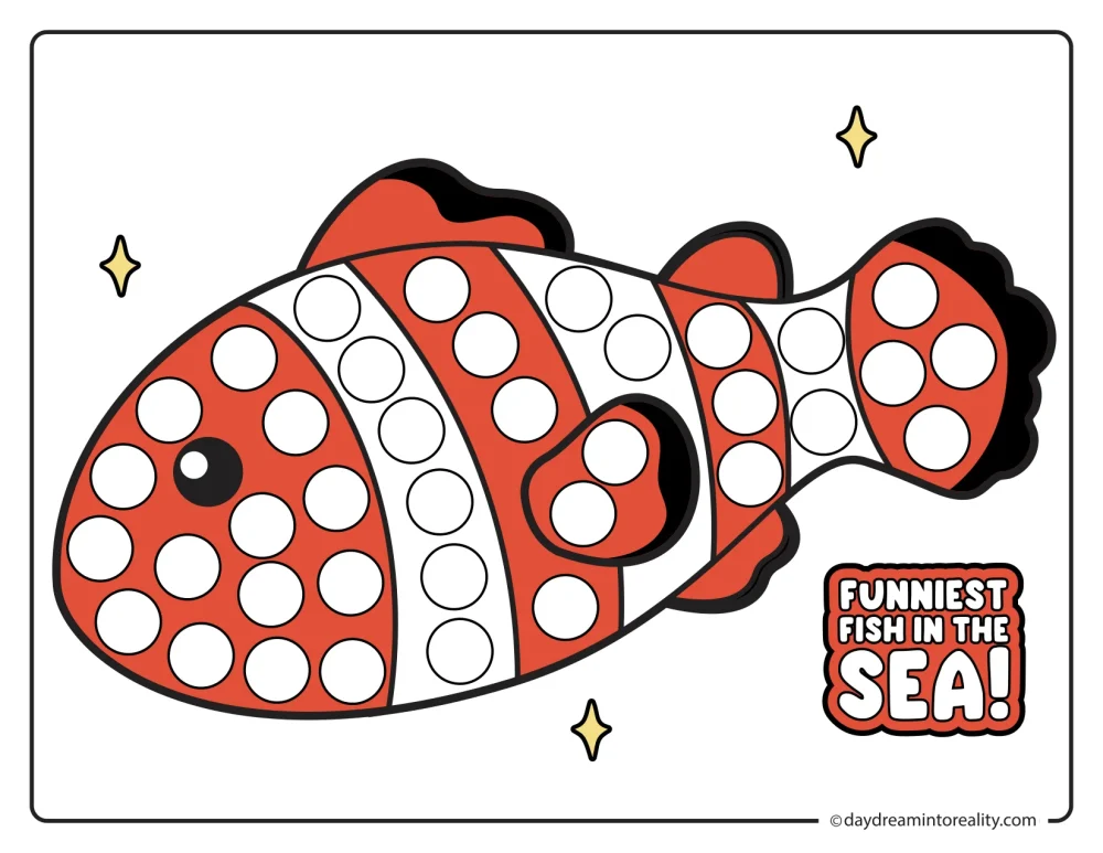 Color clownfish dot marker printable ocean activity for kids