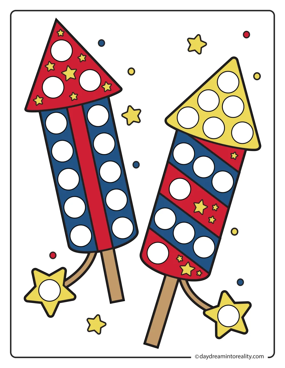Color firework rocket dot marker activity for Independence Day