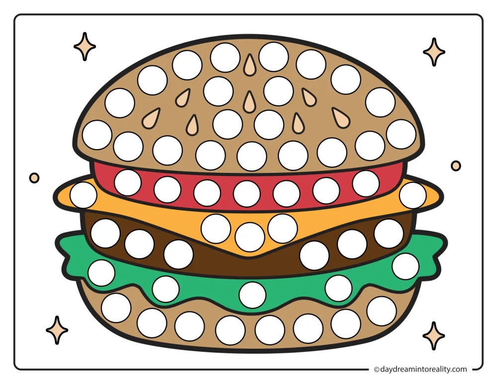 Color hamburger dot marker printable for summer cookouts