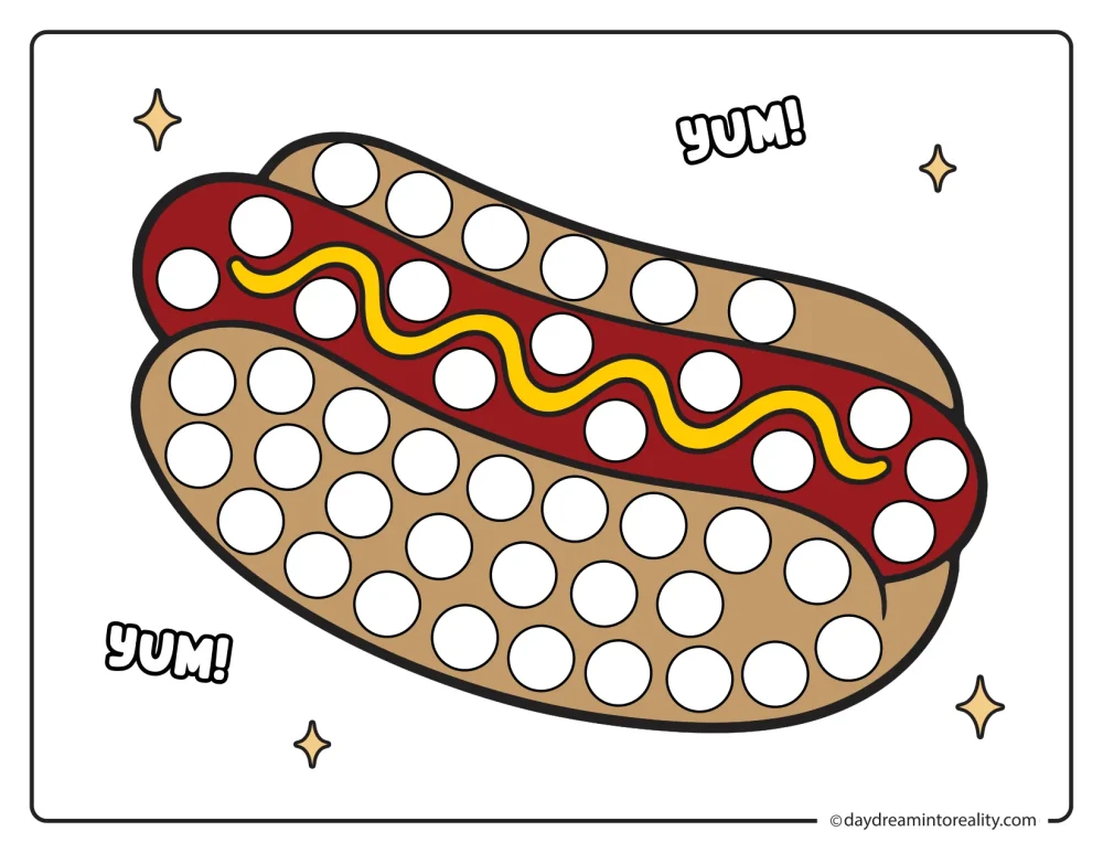 Color hot dog dot marker printable for kids