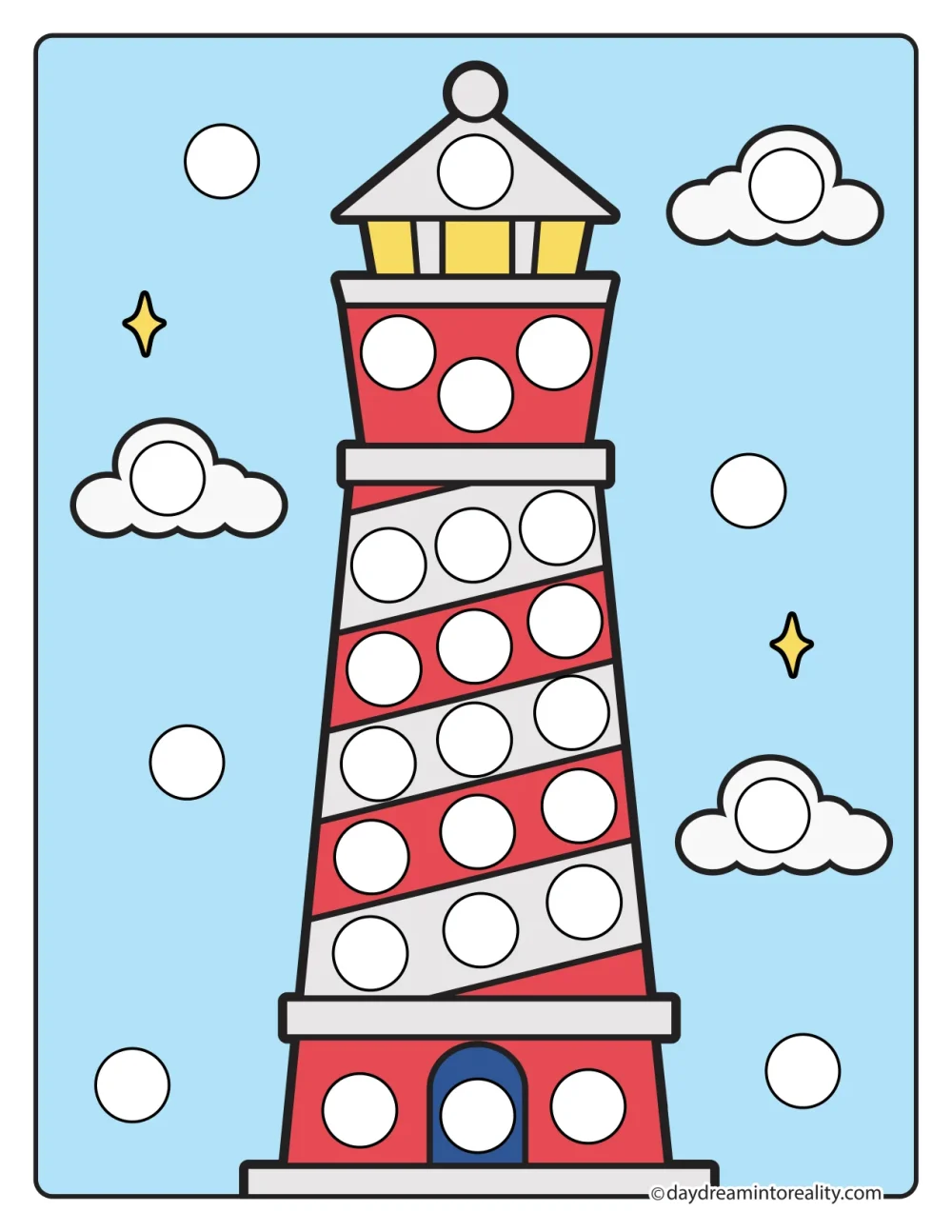 Color lighthouse dot marker printable beach and ocean activity for kids