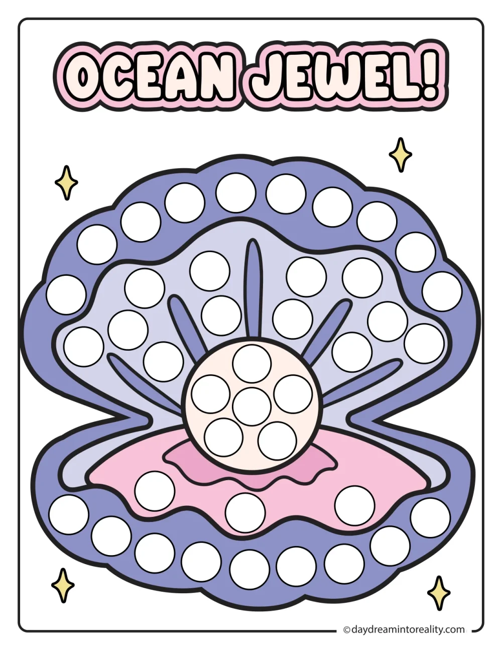 Color oyster with pearl dot marker printable for preschool and early elementary students