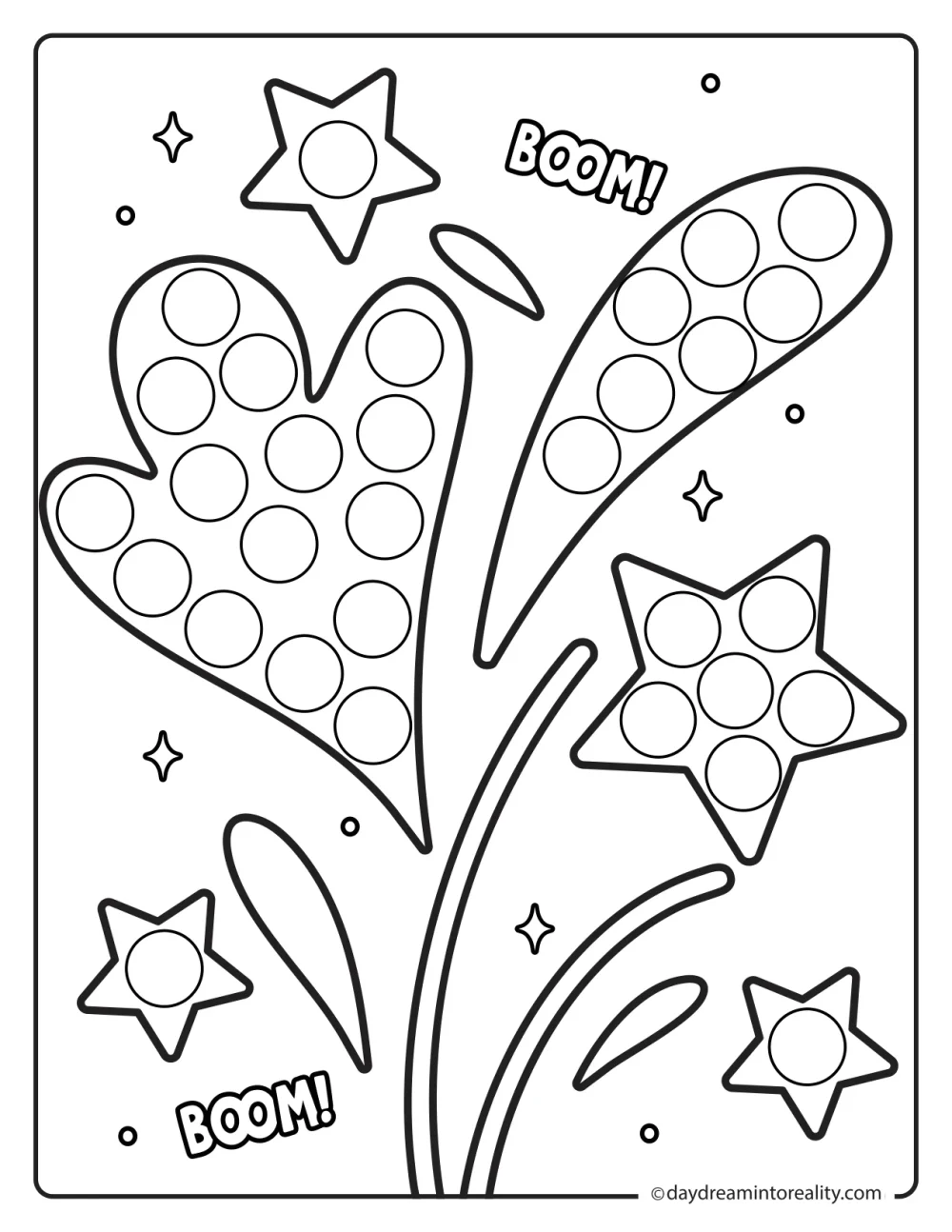 Patriotic fireworks dot marker page for kids