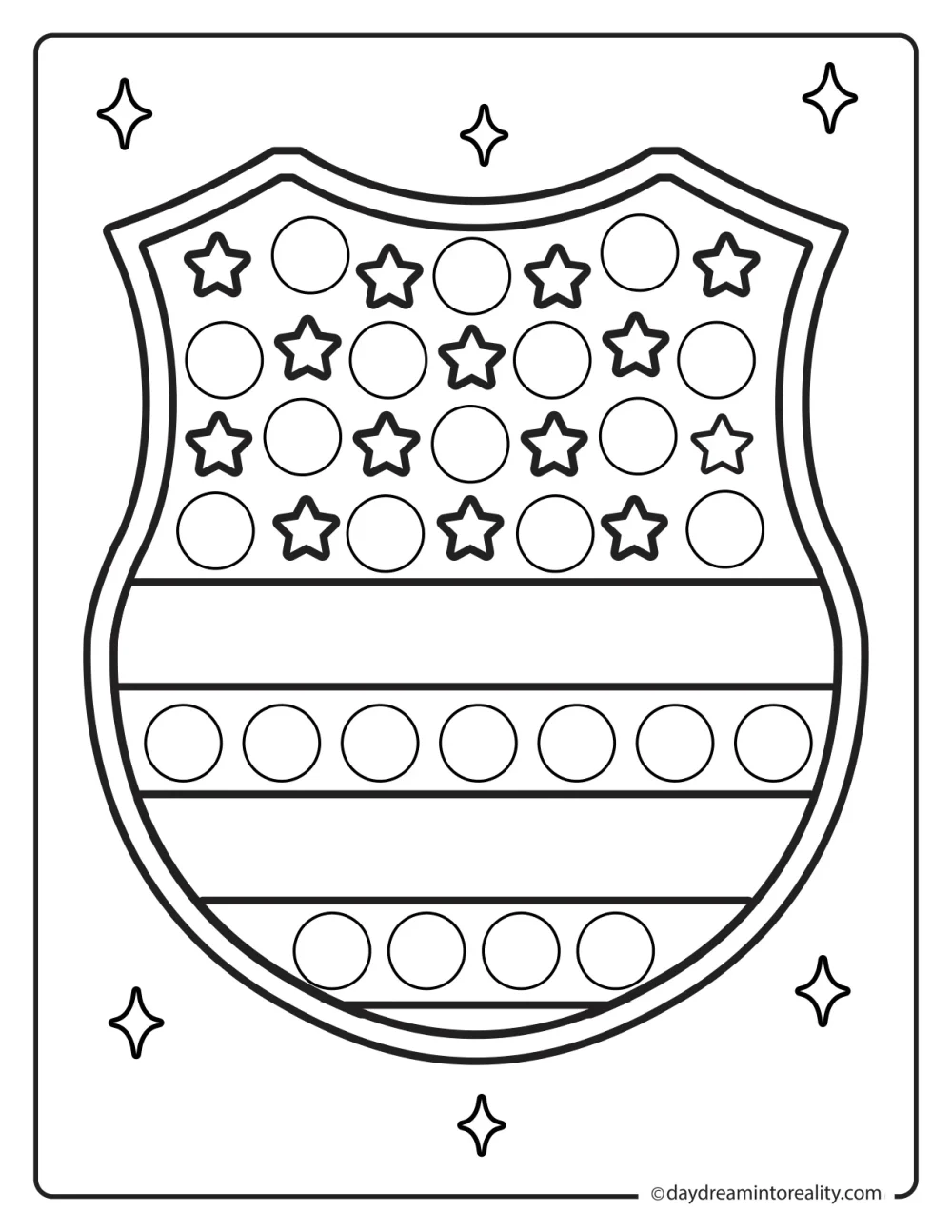 4th of July shield dot marker printable for kids