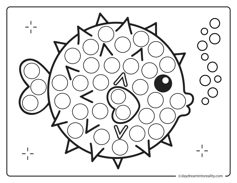 Cute pufferfish dot marker printable activity for kids