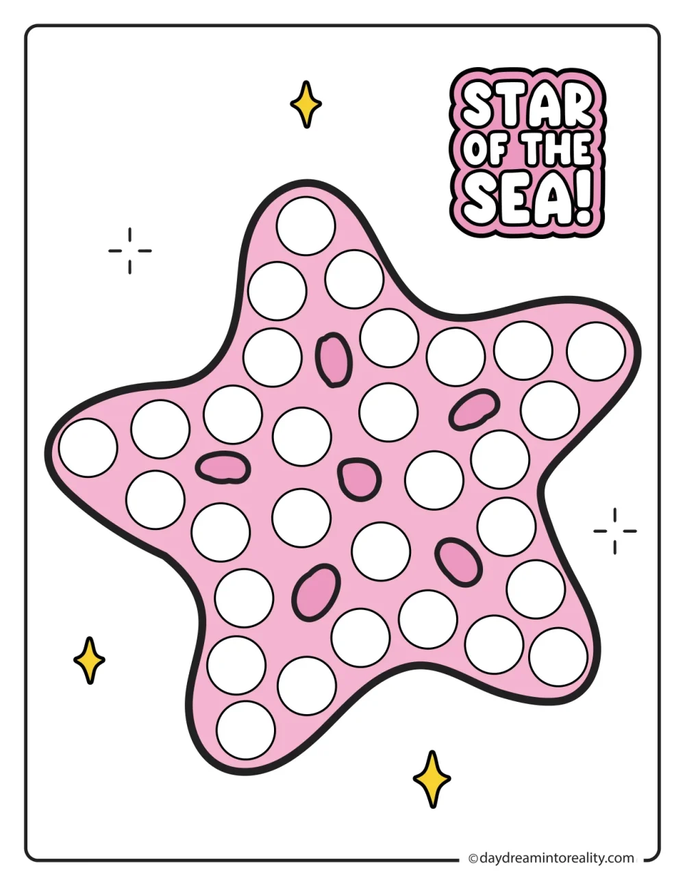 Color starfish dot marker printable activity for preschool and kindergarten kids