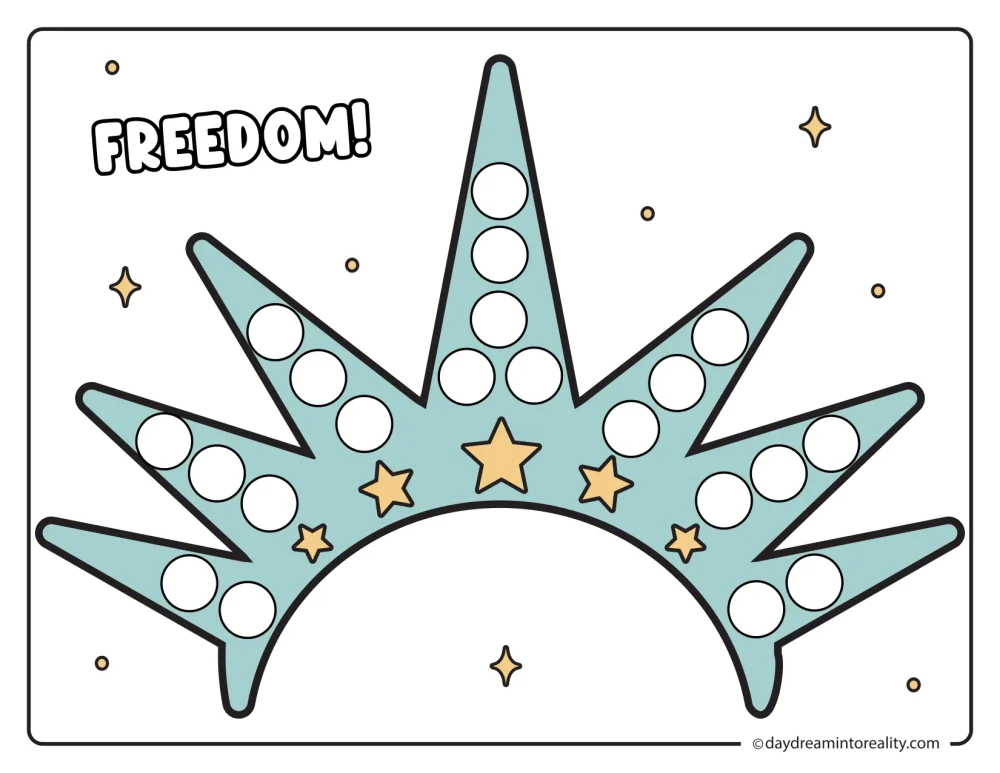 Color Statue of Liberty crown Independence Day dot marker printable for early elementary
