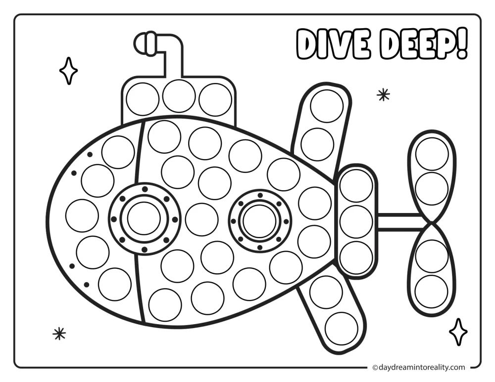 Submarine dot marker printable for preschool and kindergarten