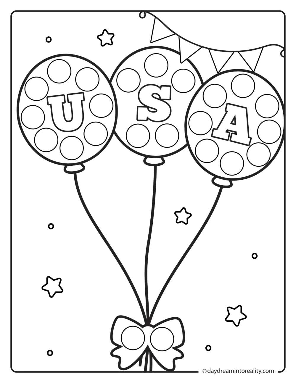 Patriotic USA balloons dot marker printable for kids