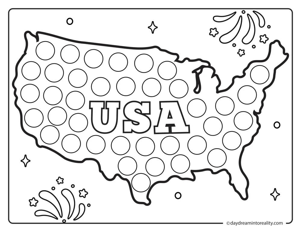 United States map dot marker worksheet for 4th of July