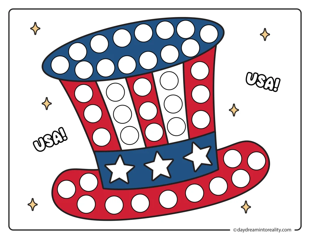 Color Uncle Sam hat 4th of July dot marker page