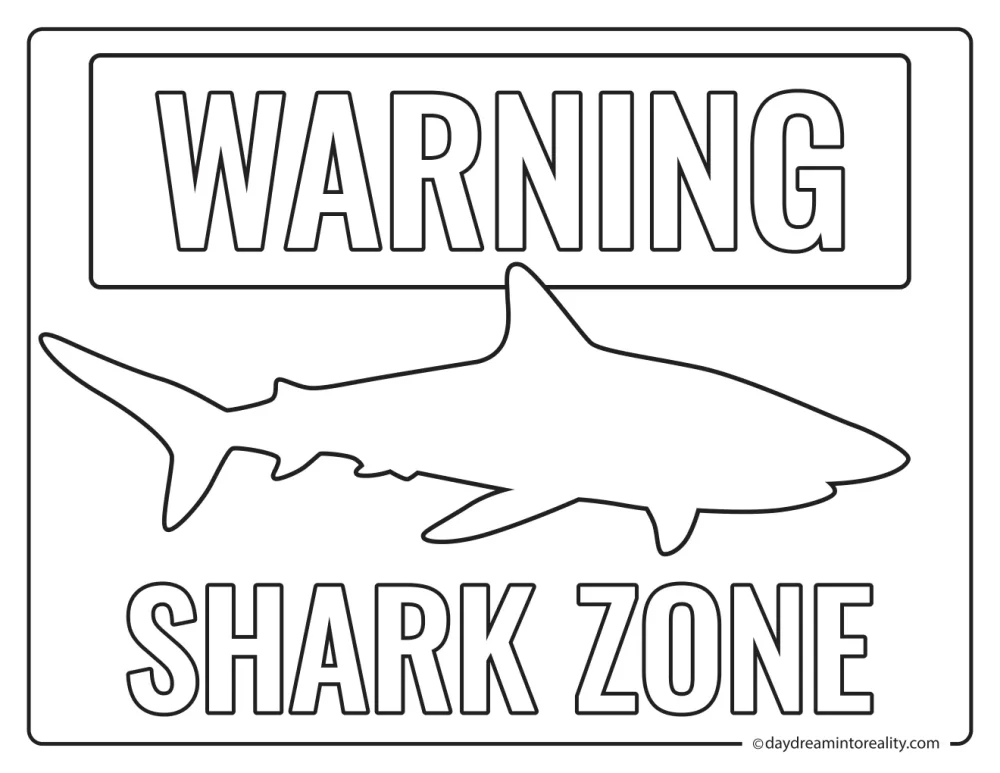 Shark silhouette displayed between large Warning and Shark Zone text.