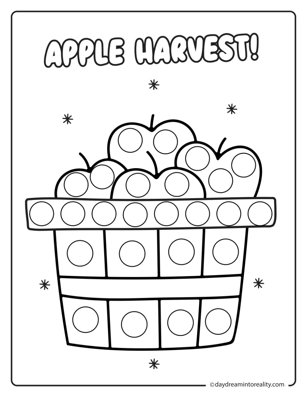 Farm dot marker printable featuring a basket filled with freshly harvested apples.